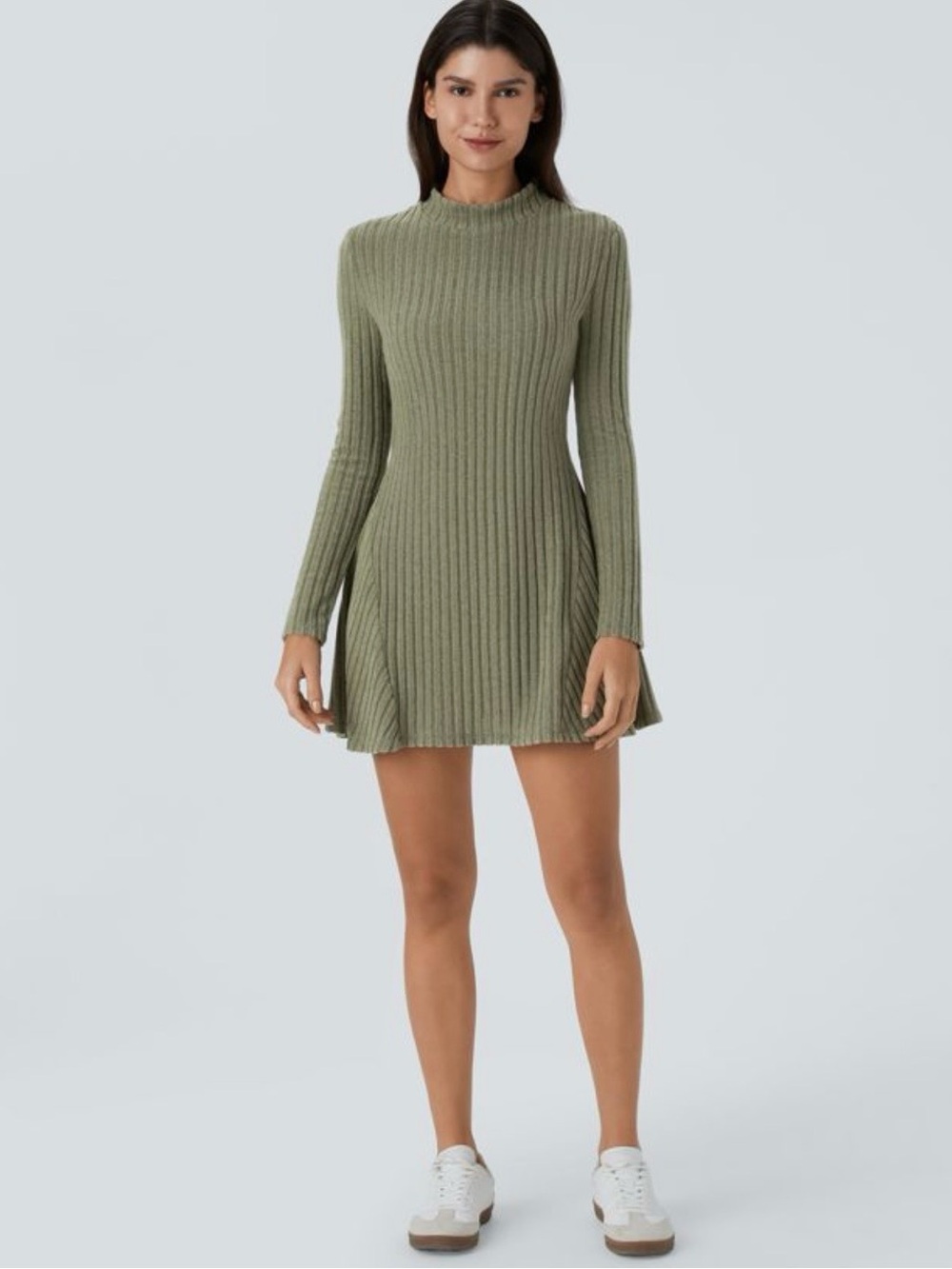 Ribbed Knit Stand Collar Long Sleeve Mini
Casual Dress